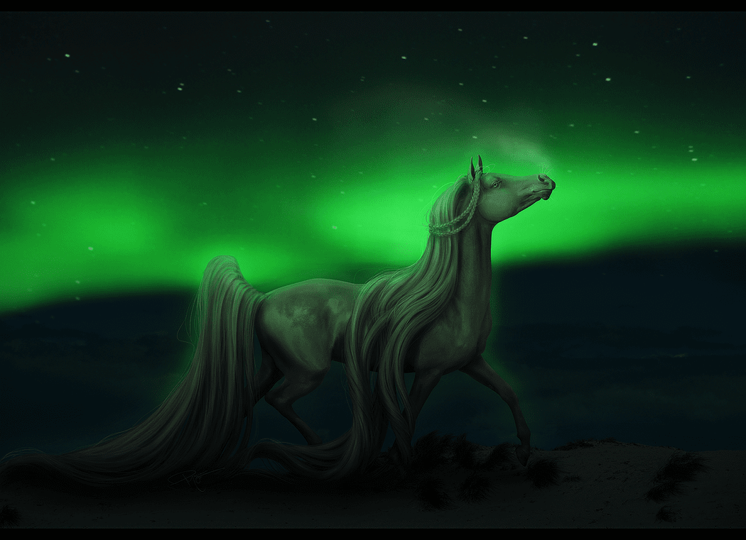 Конь ночь Северное сияние