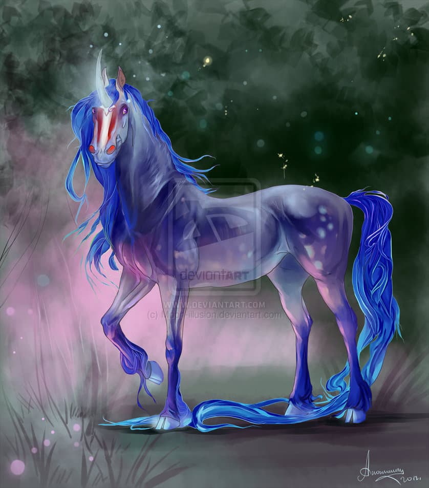 Синий единорог. Мистические лошади. Синяя лошадь. Магический конь. Лошади волшебные.