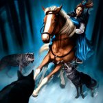   Belle and Philip run away from wolves