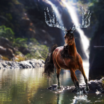 Просмотр фото «Арт изящного коня с рогами из капель воды»